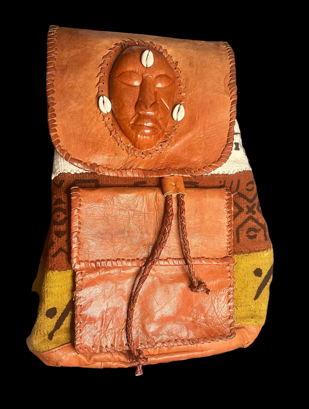 Mud Cloth Backpack - Mask with Cowrie Shells